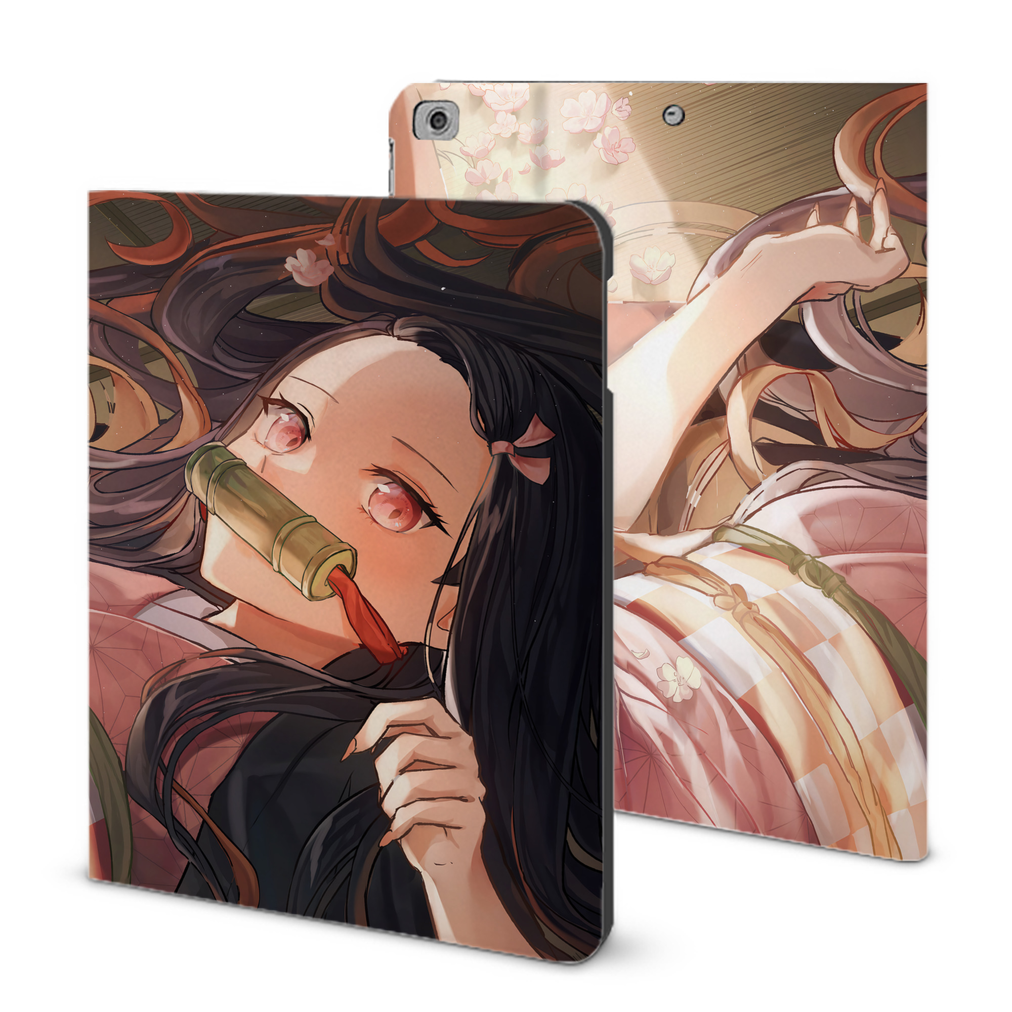 （画像用） 鬼滅の刃（きめつのやいば）竈門 禰󠄀豆子／かまど ねずこ Kamado Nezuko IPad ケース ブック型 PUレザー TPU 耐衝撃 軽量 薄型 ペン収納なし 全面保護 IPad 各モデル対応